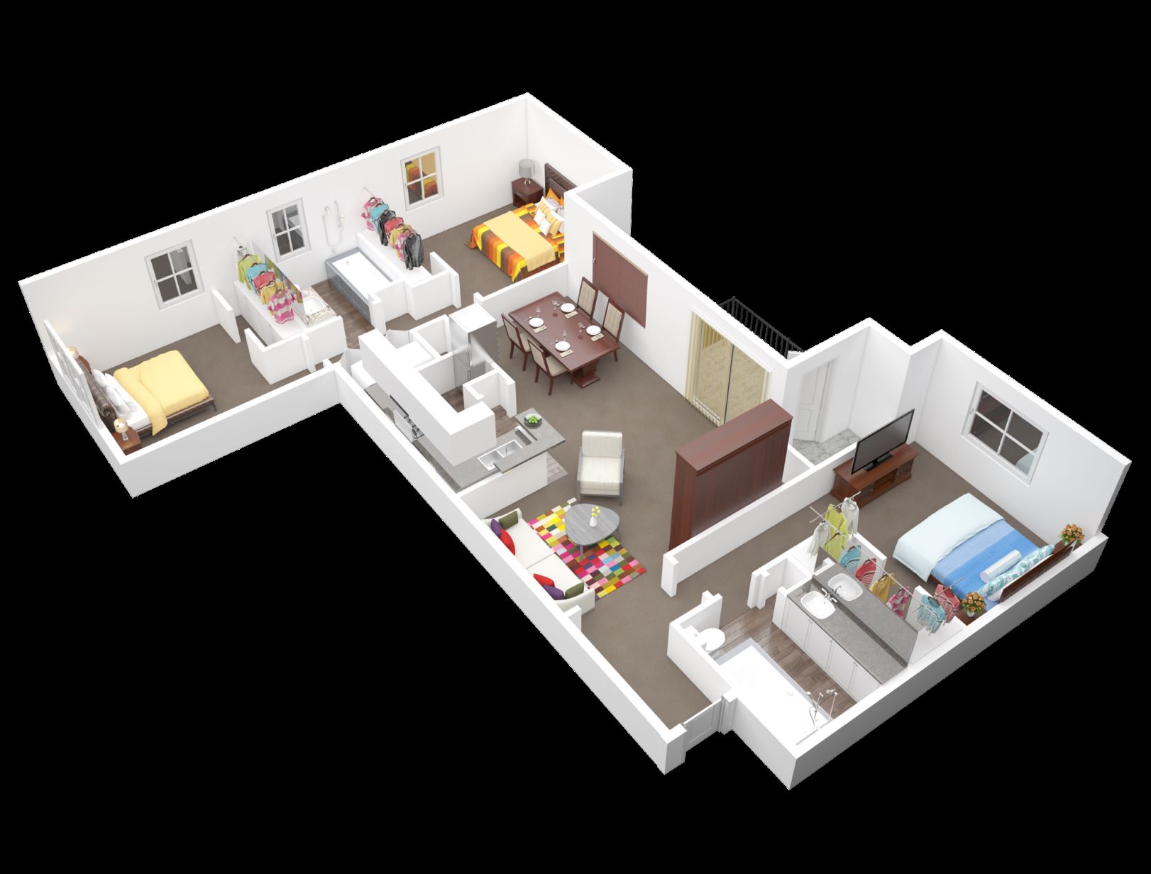 Floor plan for 3 beds, 2 baths, 1407 sqft
